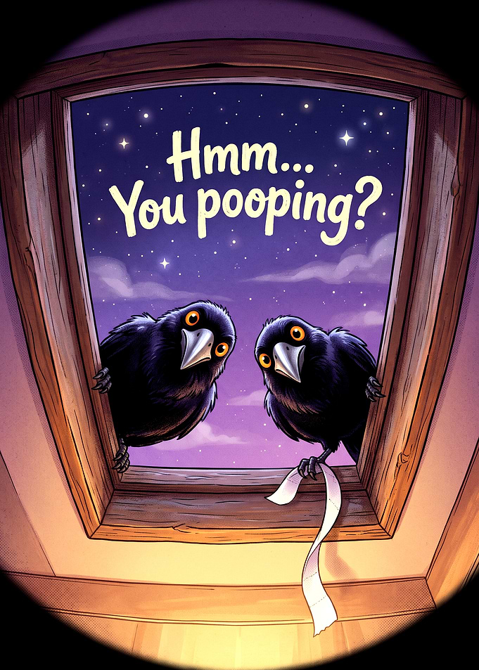 Funny Crows Peeking Through Window