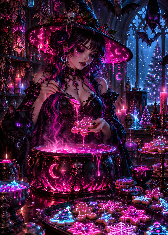 Witch Baking Christmas Cookies Cauldron