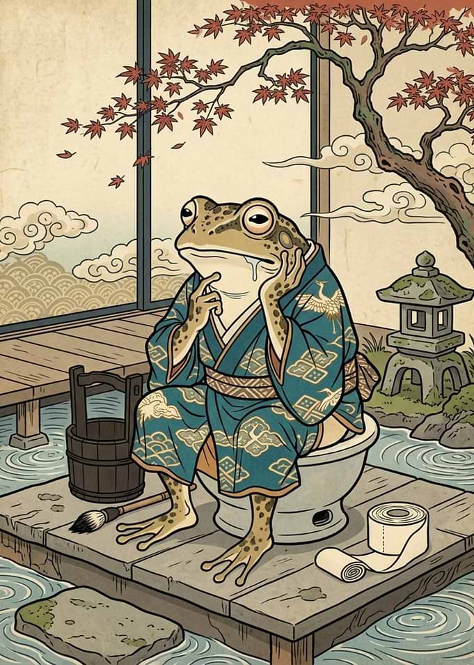 Thoughtful Frog in Traditional Kimono