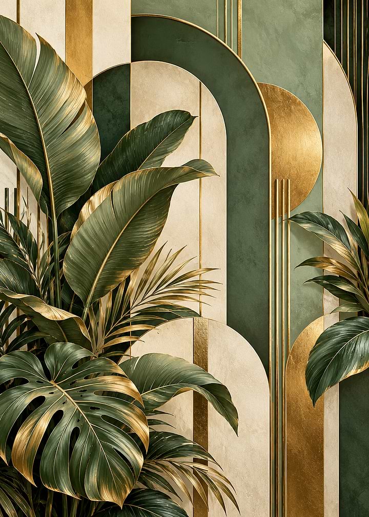 Art Deco Tropical Gold and Green