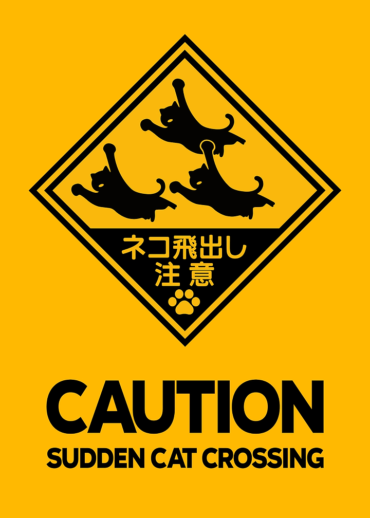 Flying Cats Japanese Street Sign Urban Art