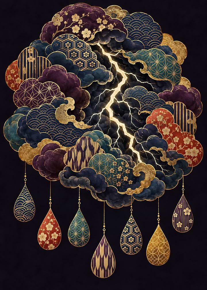 Japanese Patterned Storm Cloud Art