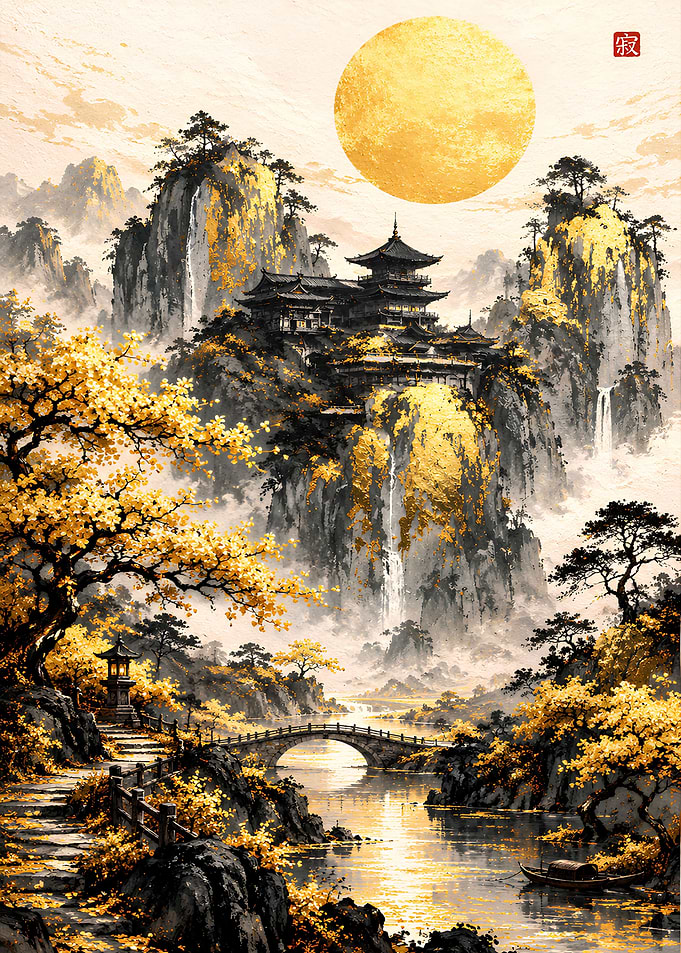 Golden Temple in Misty Mountains