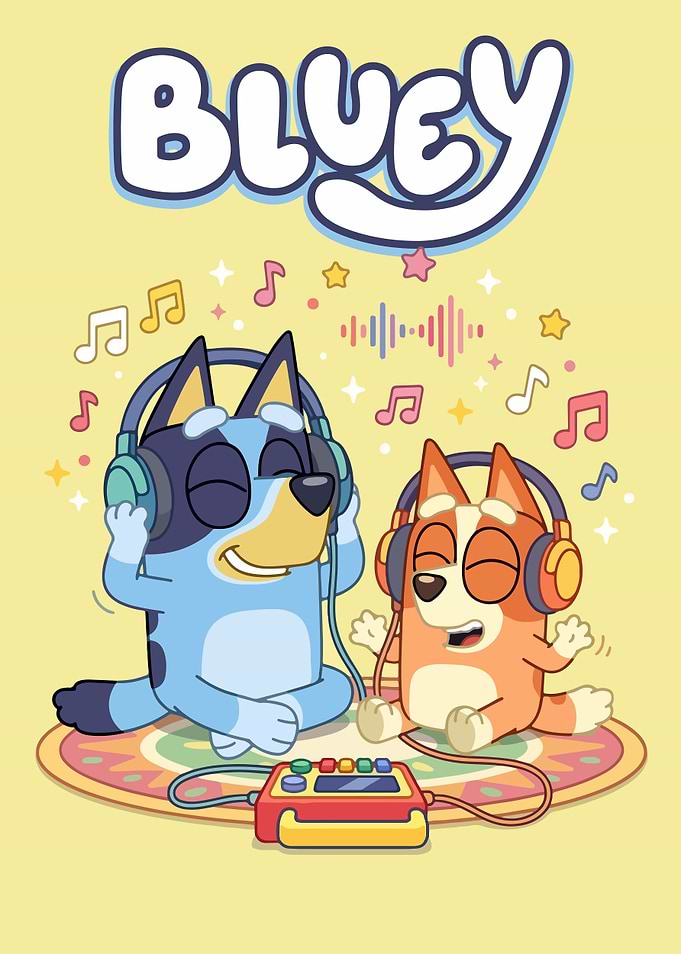 Bluey and Bingo Listening to Music