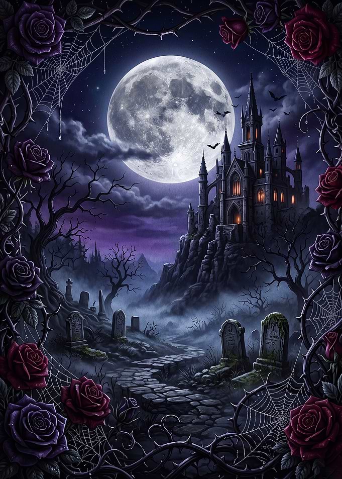 Gothic Castle Under Full Moon