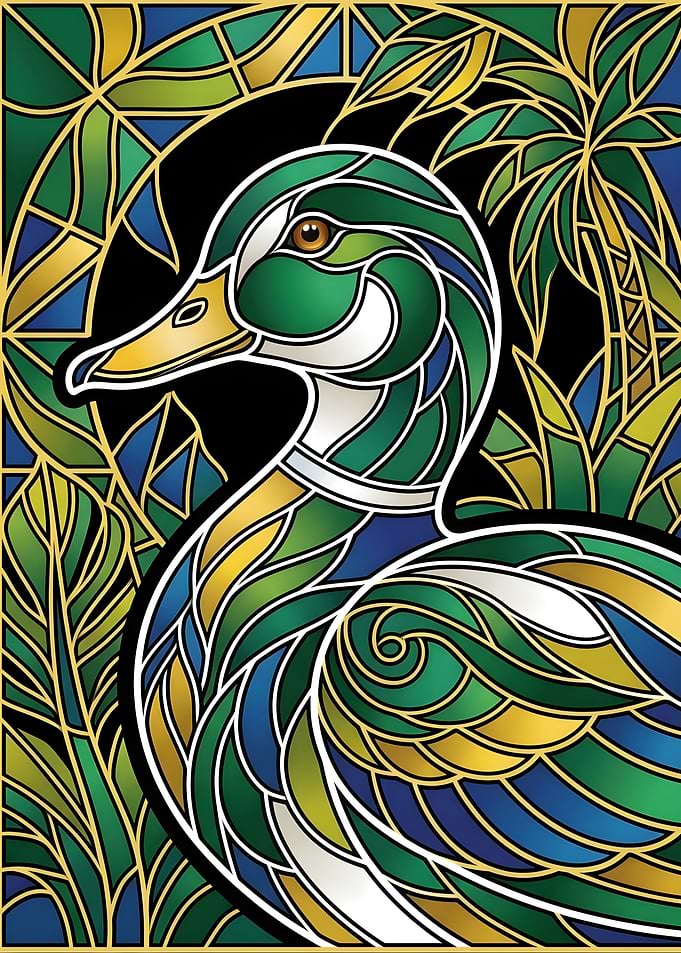 Stained Glass Style Wood Duck Art