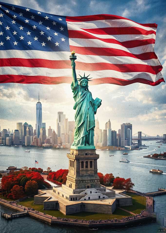 Statue Of Liberty USA Flag Poster