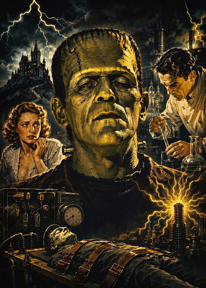 Frankenstein Monster Dark Retro Art