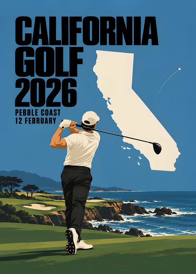California Golf Coastal Swing Retro Poster