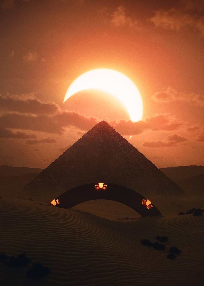 Stargate Pyramid Sunset Sci-Fi Art