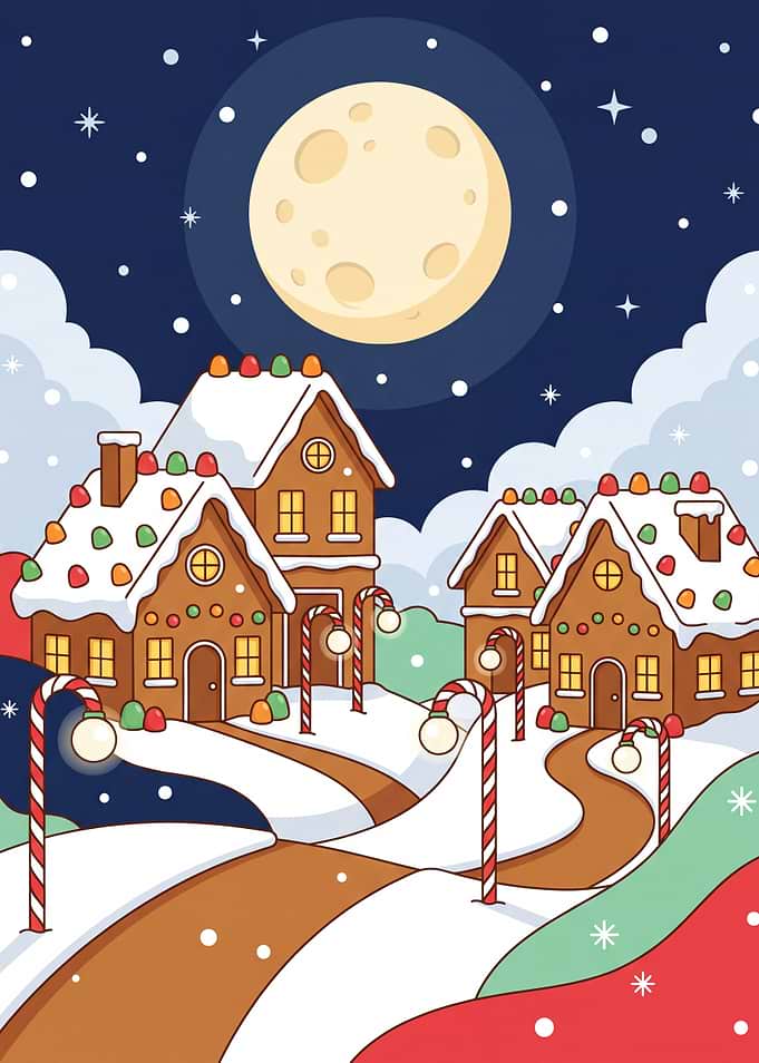 Whimsical Gingerbread Village at Night