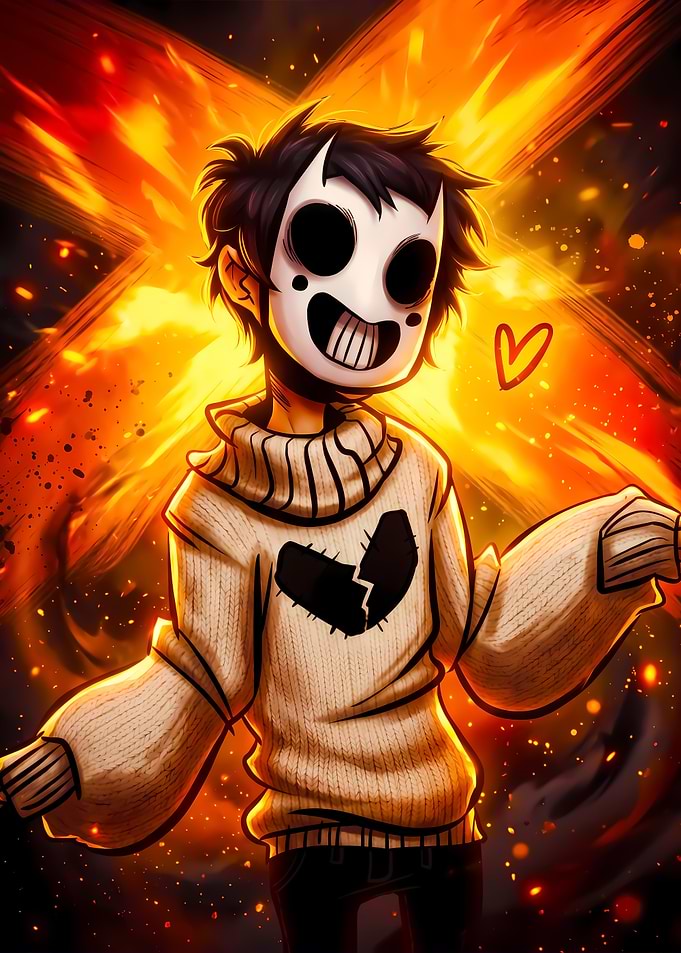 Masked Character in Fiery Background
