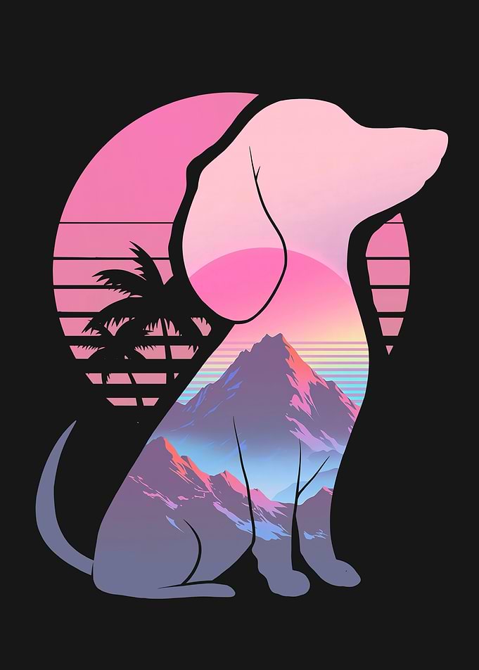 Dachshund Dog Retro Sunset Palm Tree