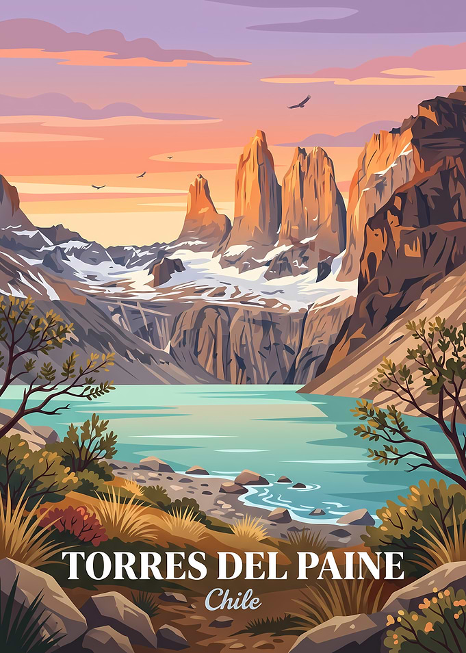 Torres del Paine Chile Travel Poster