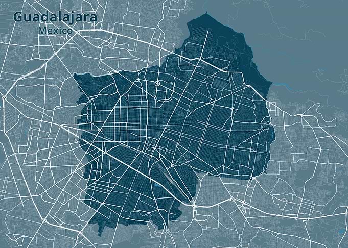 Guadalajara Mexico City Map Print