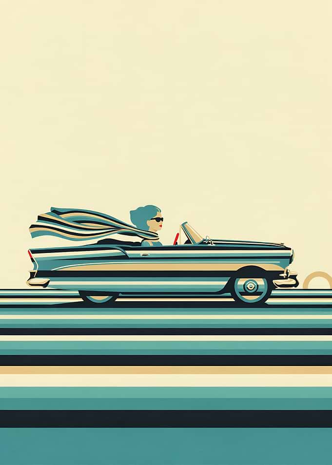 Retro Convertible Road Trip Illustration