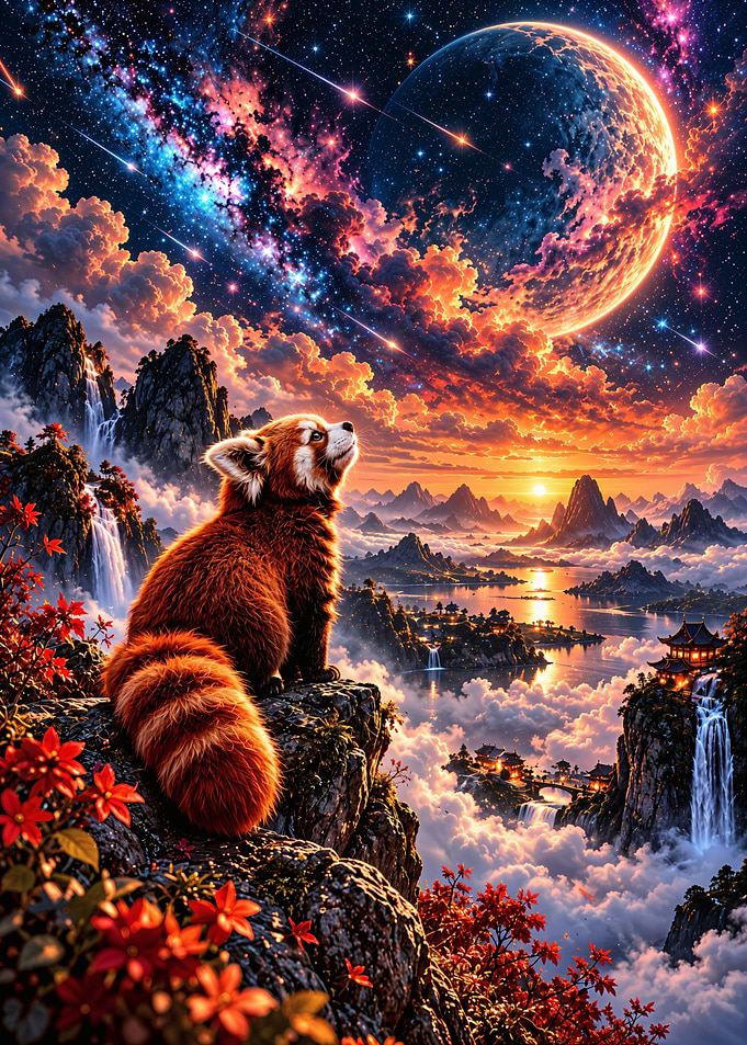Red Panda Watching Celestial Sunset