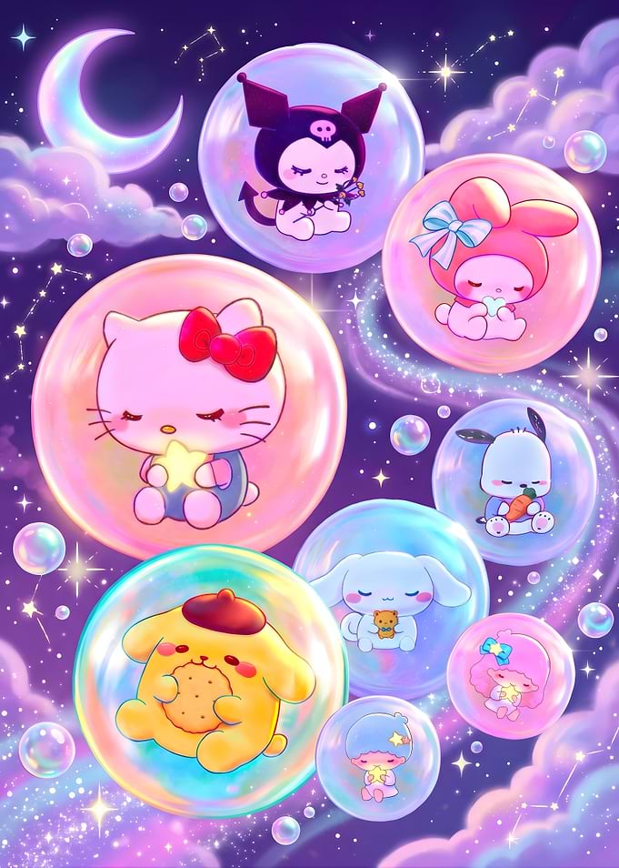 Sanrio Characters Floating in Bubbles