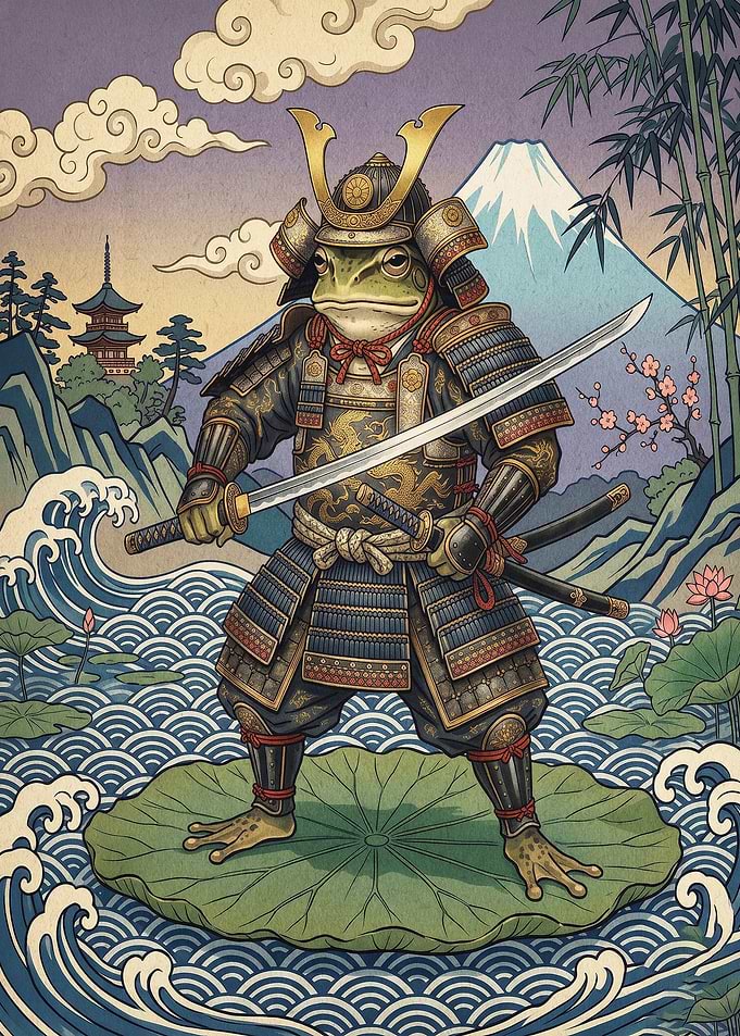 Samurai Frog Japanese Art Poster