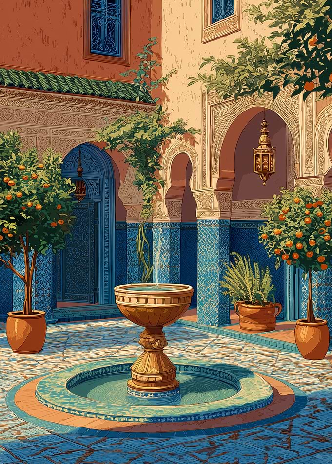 Moroccan Courtyard with Fountain