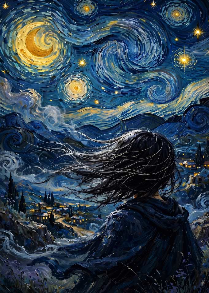 Girl Gazing at Starry Night Sky