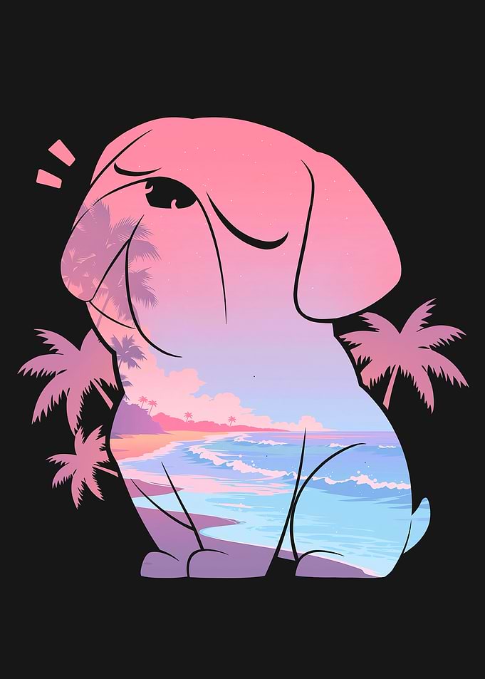 Cute Puppy Tropical Beach Sunset