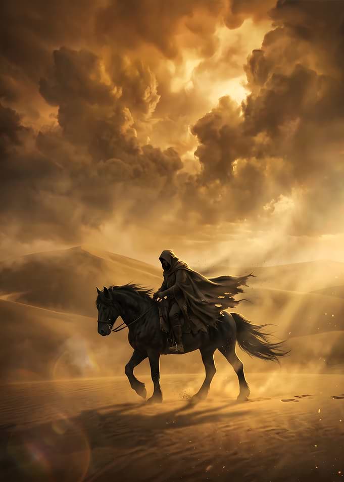 Hooded Rider in Golden Desert