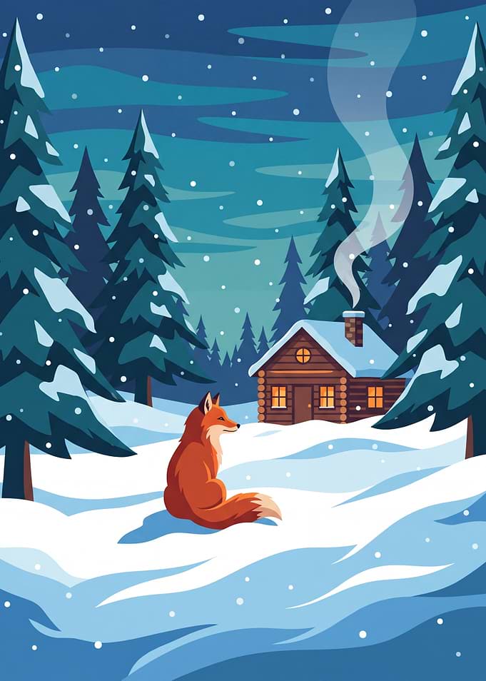 Fox in a Snowy Winter Forest