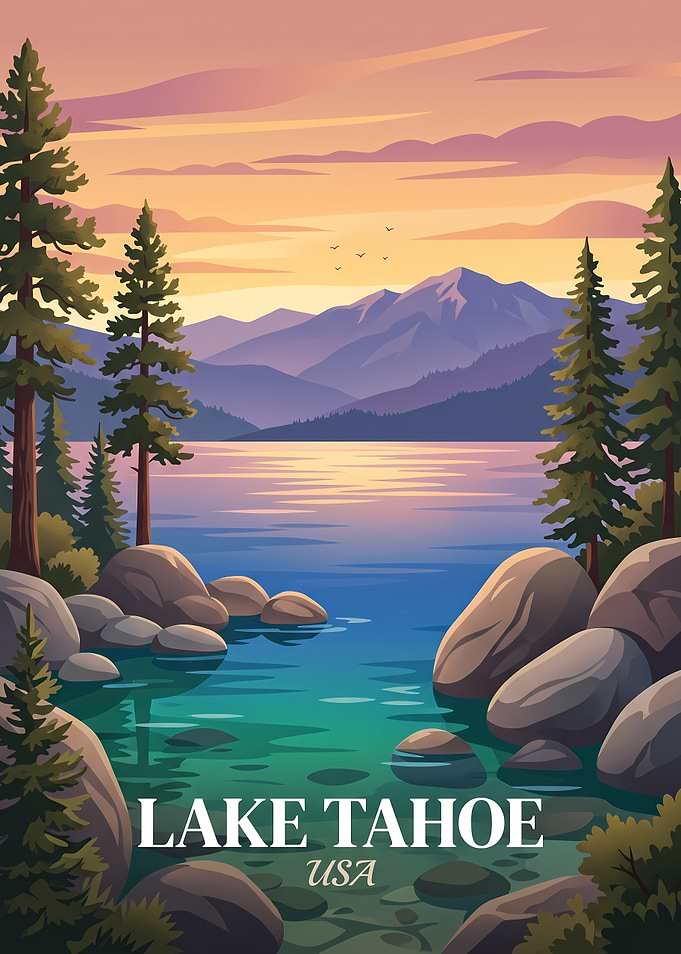 Lake Tahoe Sunset Travel Poster