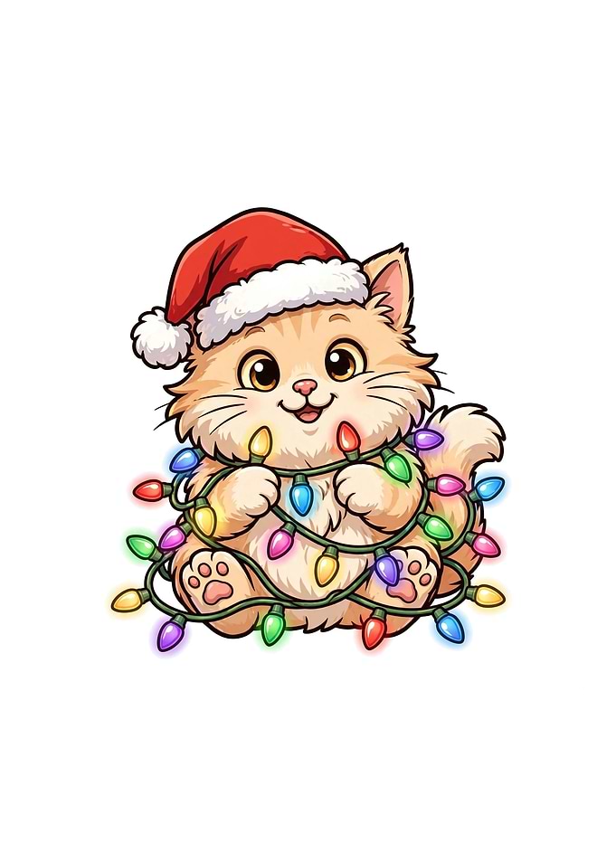 Cute Christmas Cat Tangled in Lights - Funny Santa Cat Holiday Gift