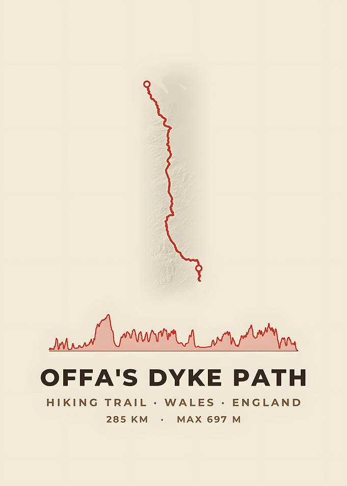Offa's Dyke Path Hiking Trail Map Vintage Topo Print