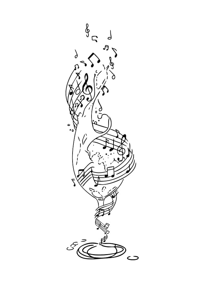 Musical Wine Glass Line Art