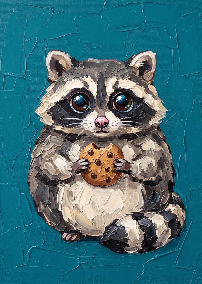 Cute Raccoon Eating a Cookie Painting