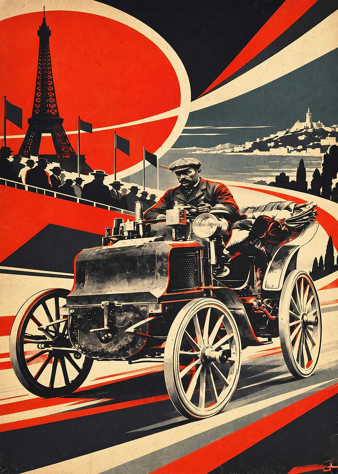 Classic Car Paris Retro Poster Art