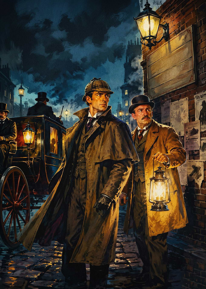 Detective London Night Vintage Art