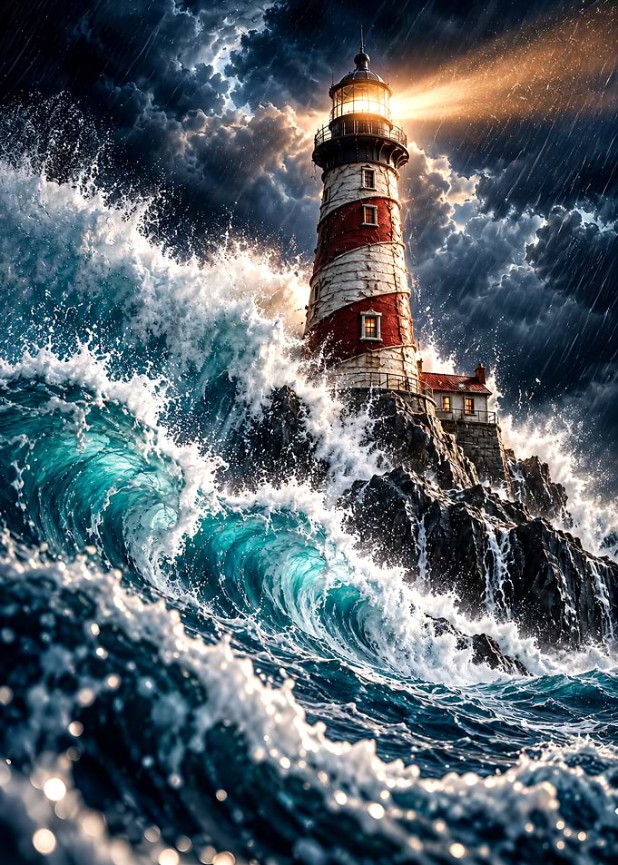 Lighthouse Amidst a Stormy Sea