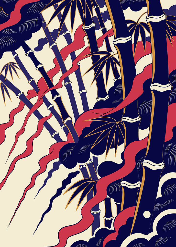 Japanese Bamboo Grove Ukiyo-e Metal Poster, No Text