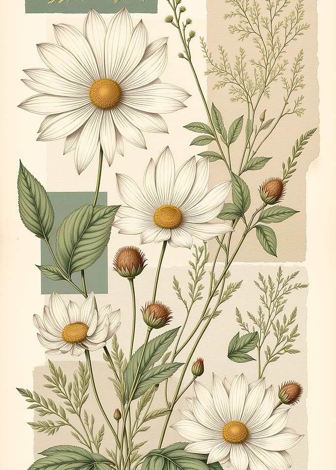 Vintage Botanical Daisy Illustration