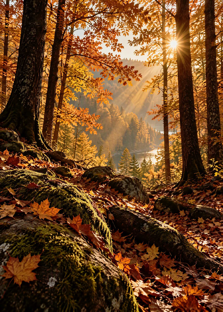 Sunlit Autumn Forest