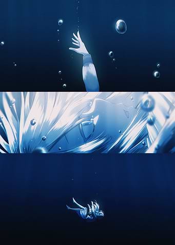 Anime character sinking underwater