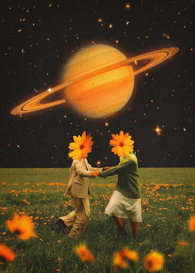 Cosmic Flower Surreal Retro Art