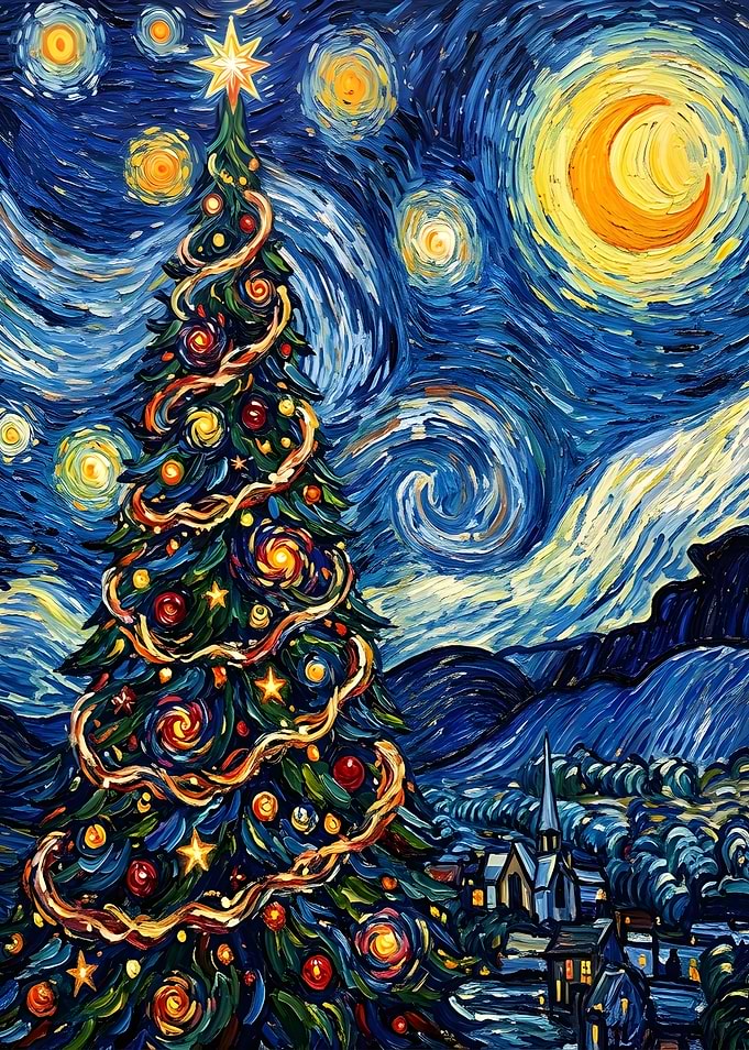 Christmas Tree Painting Starry Night