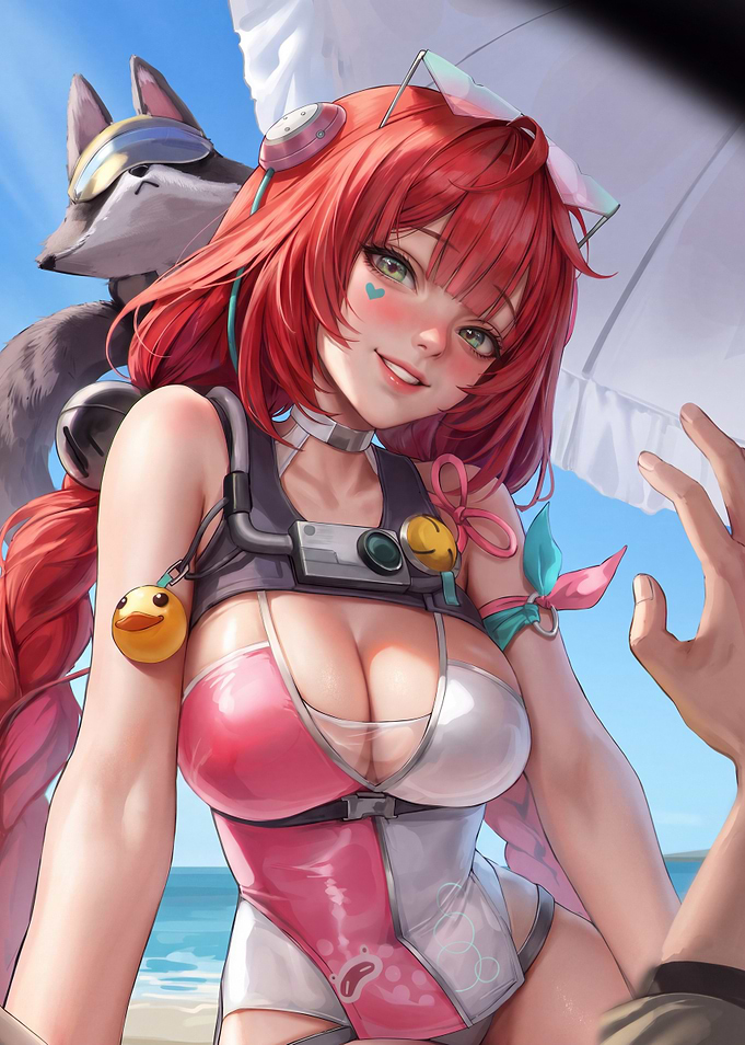 Anime Girl with Wolf at Beach