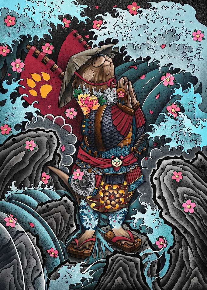 Samurai Otter Japanese Wave Art