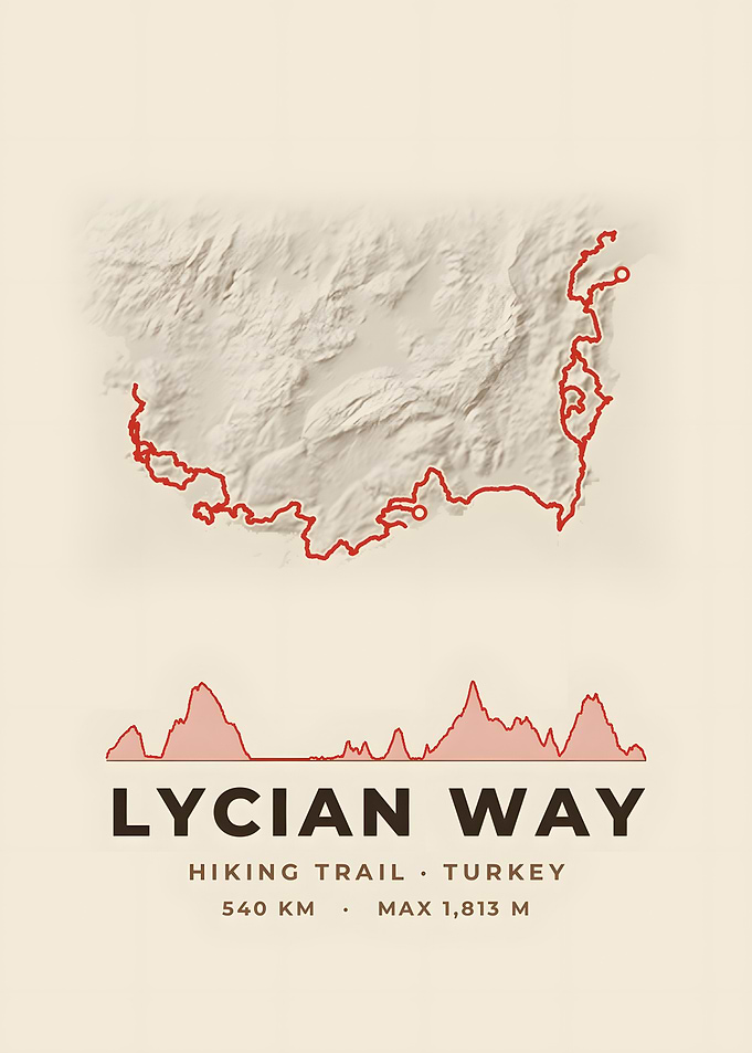 Lycian Way Hiking Trail Map Vintage Topo Print