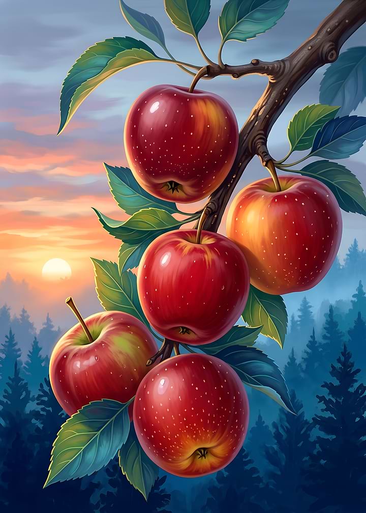 Red Apples on Branch at Sunset Fruits