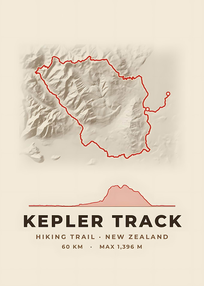 Kepler Track Hiking Trail Map Vintage Topo Print