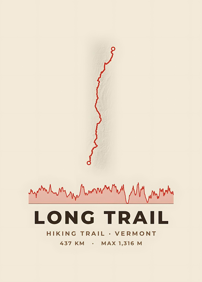 Long Trail Hiking Trail Map Vintage Topo Print