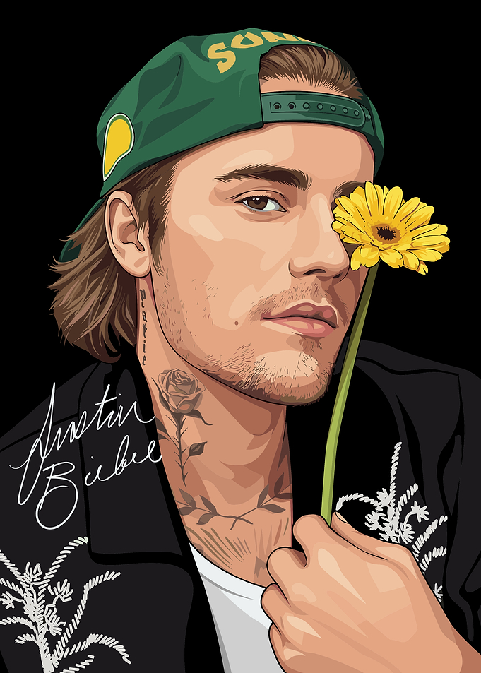 Justin Bieber Portrait with Yellow Flower