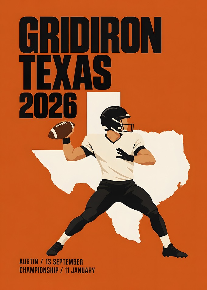 Texas Gridiron Quarterback Throw Austin Poster